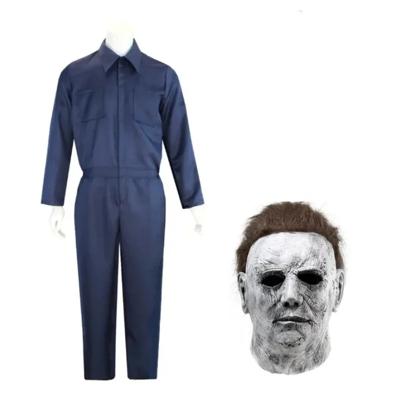 قناع تنكري للهالوين مايكل مايرز، قناع بذلة، ملابس رعب قاتل الدموي، زي حفلات الكرنفال للرجال البالغين