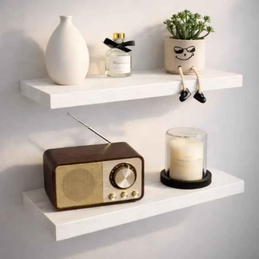 

Wood Floating Shelves Long, Rustic Solid Wooden Deep Wall Shelves for Bathroom Living Room Bedroom Kitchen Farmhouse Set of 2-x