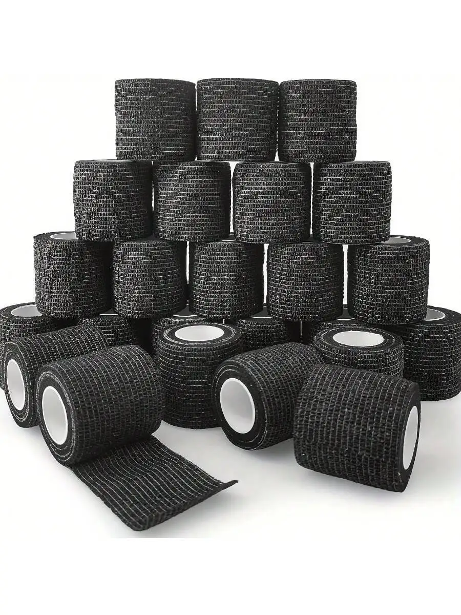 6 Rolls Black Elastic Self Adhesive Bandage Wrap, Breathable Flexible Fabric Non Woven Cohesive Bandage, Ankle Sprains Swelling