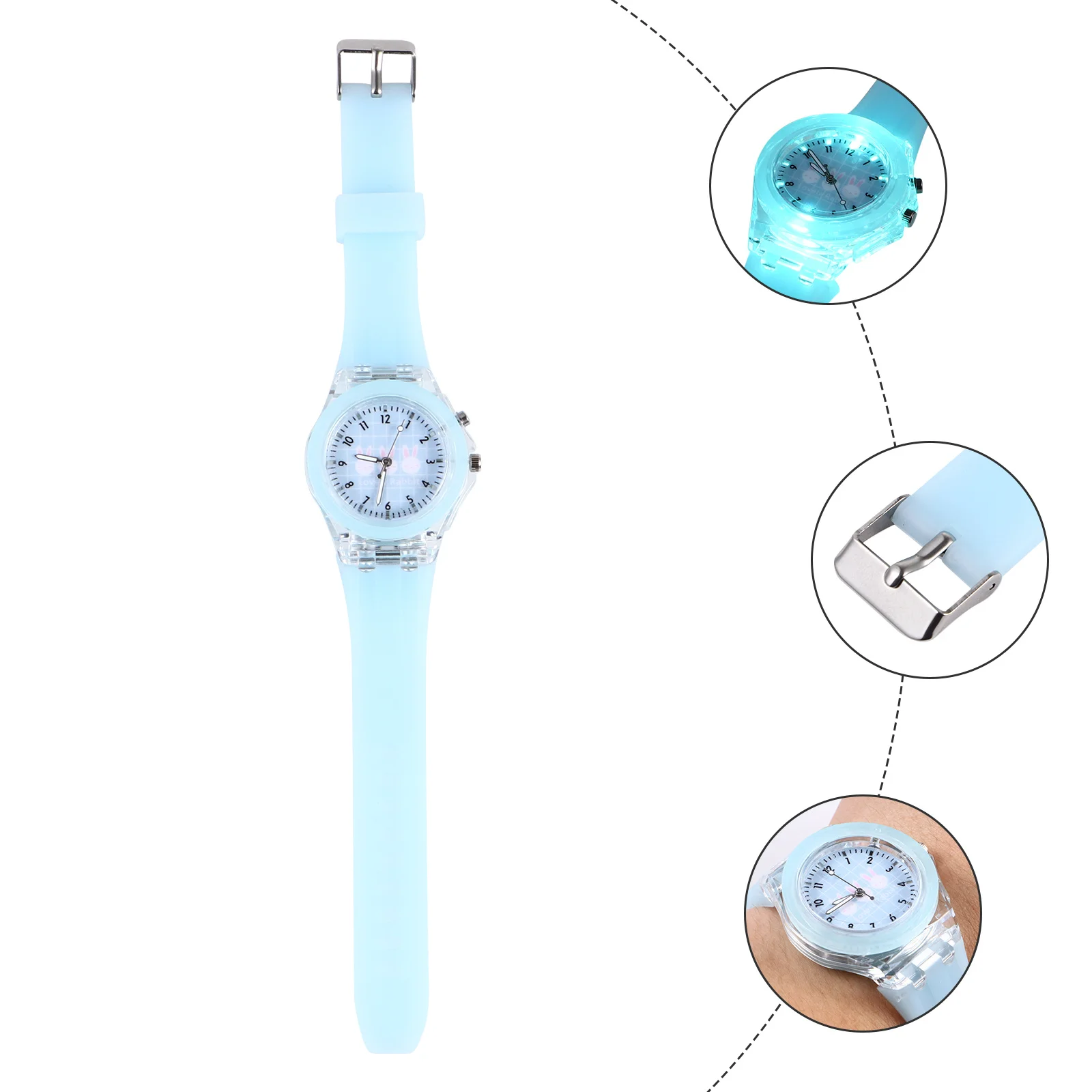 Luminous Watch Rabbit Pattern Cartoon Design Comfortable Adjustable Silicone Band Wristwatch Holiday Gift