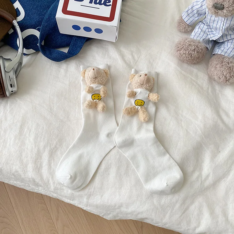 New socks cute bear three-dimensional doll socks accessory socks Hipster socks Solid color pile socks Dongdaemun Korean sock