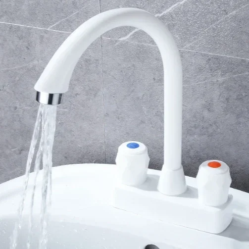 Hot and Cold Water Tap Bathroom Faucet Copper Core Double Hole Basin Faucets Anti-splash Plastic Tap Deck Mounted
