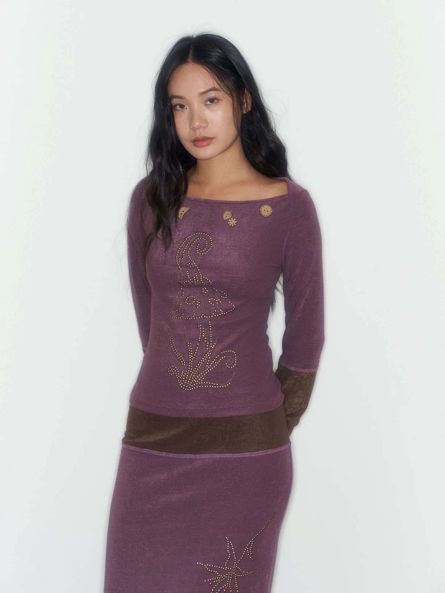 

ChaosAngel Purple And Brown Patchwork Soft Towel Material Autumn Winter Base Plant System Set Dr Casual Sle Long Sve