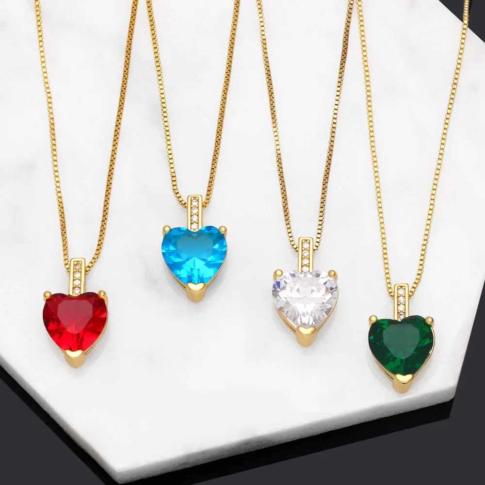 FLOLA Mini Crystal Heart Necklace for Women Copper Gold Plated Box Chain Necklace Cubic Zircon Jewelry Party Gifts nkeb370