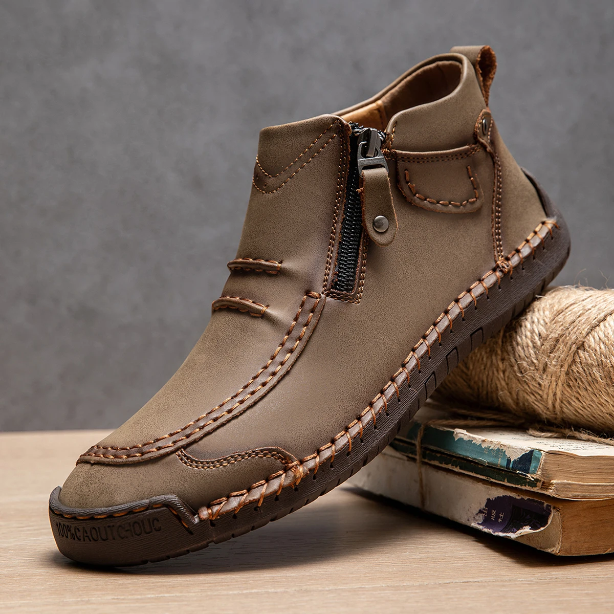 New Autumn Handmade Leather Men Boots Outdoor Design Sneakers Man Breathable Casual Leather Shoes Men Ankle Boots Fall Plus Size
