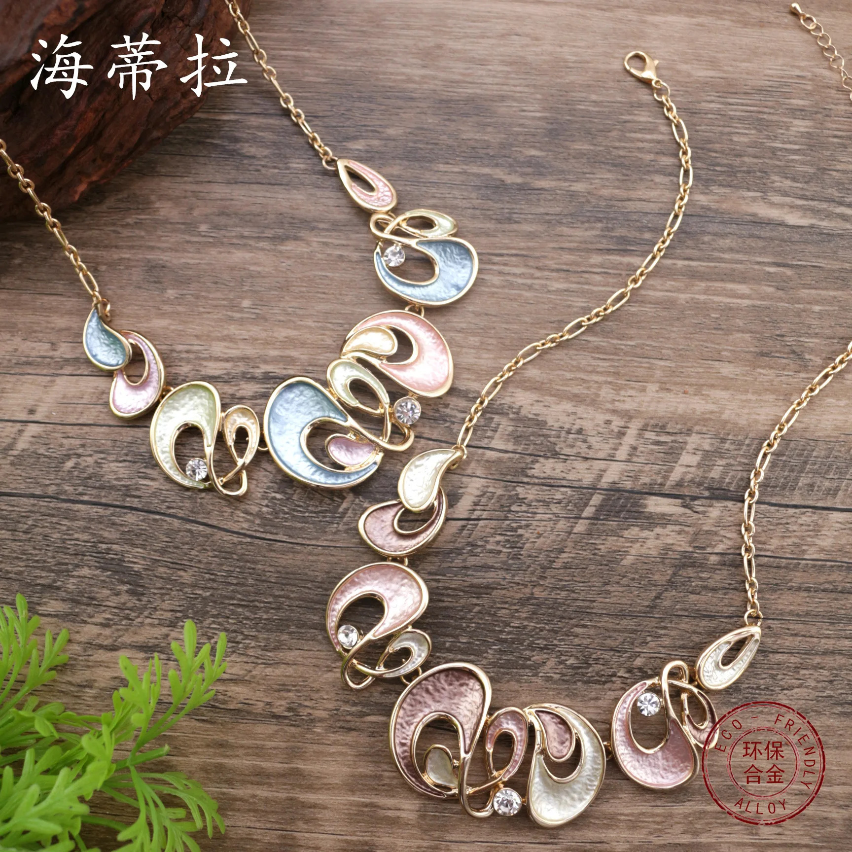 Jewelry DIY accessories new enamel color hollow diamond flower necklace, women's high-end versatile flower alloy necklace