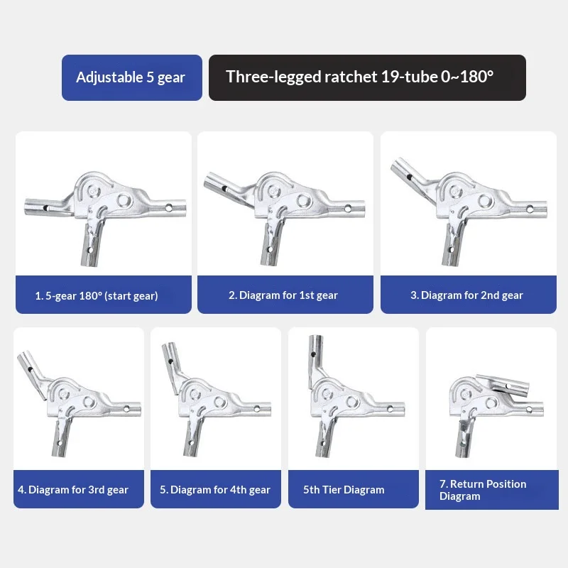 2PCS Five Adjustable Sofa Joint Accessories Three Foot Ratchet Hardware Accessories Three Tube Folding Hinge 0-180 Degrees