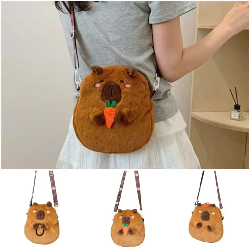 Animal Cartoon Capybara Plush Shoulder Bag Zipper Stuffed Capybara Crossbody Bag Fashion Cute Cartoon Capybara Handbag Couple