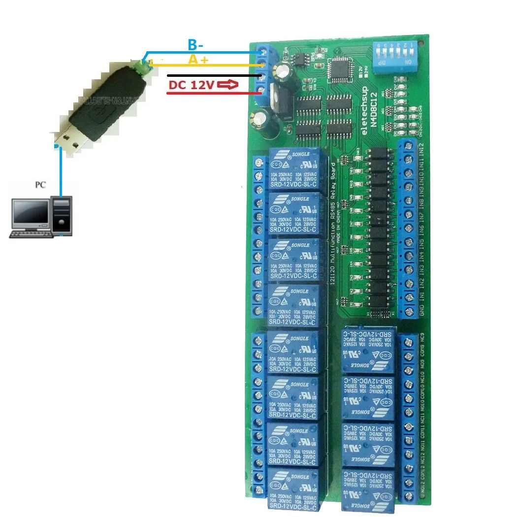 

12-канальный цифровой IO RS485 реле Modbus RTU PLC PTZ модуль конфигурации для удаленного мониторинга и управления