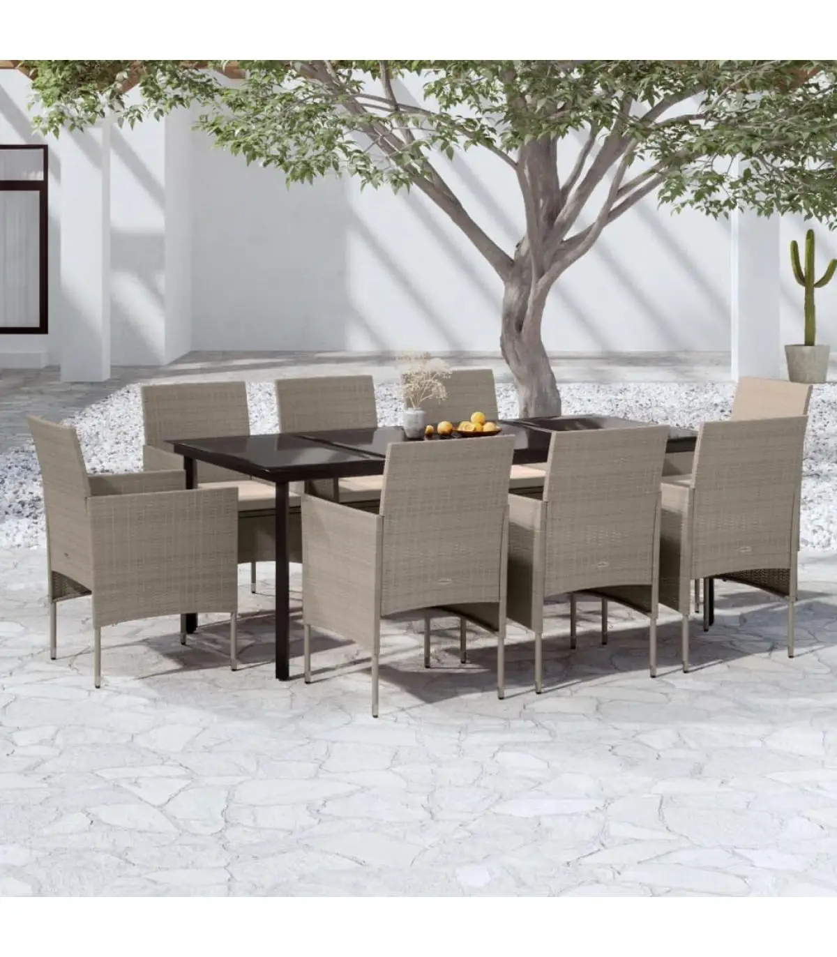 Garden sets garden garden dining set 9 pieces with beige and black cushions