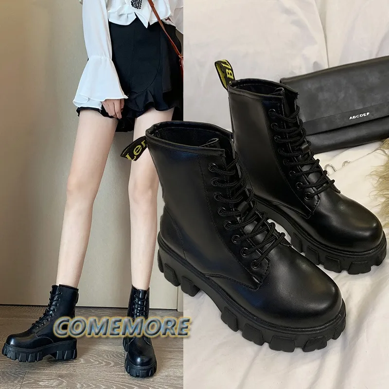 Ankle Boots Female Autumn Winter 2025 Platform Gothic Boots for Women Fashion Black Non-slip Lace Up Booties Short Ladies Shoes