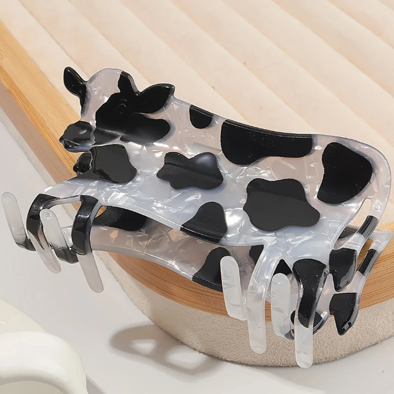 1PC Cute Milk Cow Hair Claw Acrylic Hair Clip With Cow Shape Printed Shark Design Black And White Design Hair Accessory Hairpin