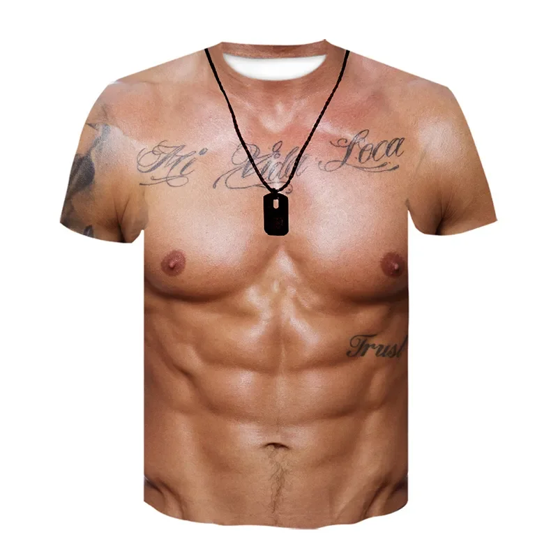 Camisetas musculares falsas divertidas para hombres y mujeres, ropa de calle con estampado 3D musculoso, ropa deportiva informal de moda, camisetas