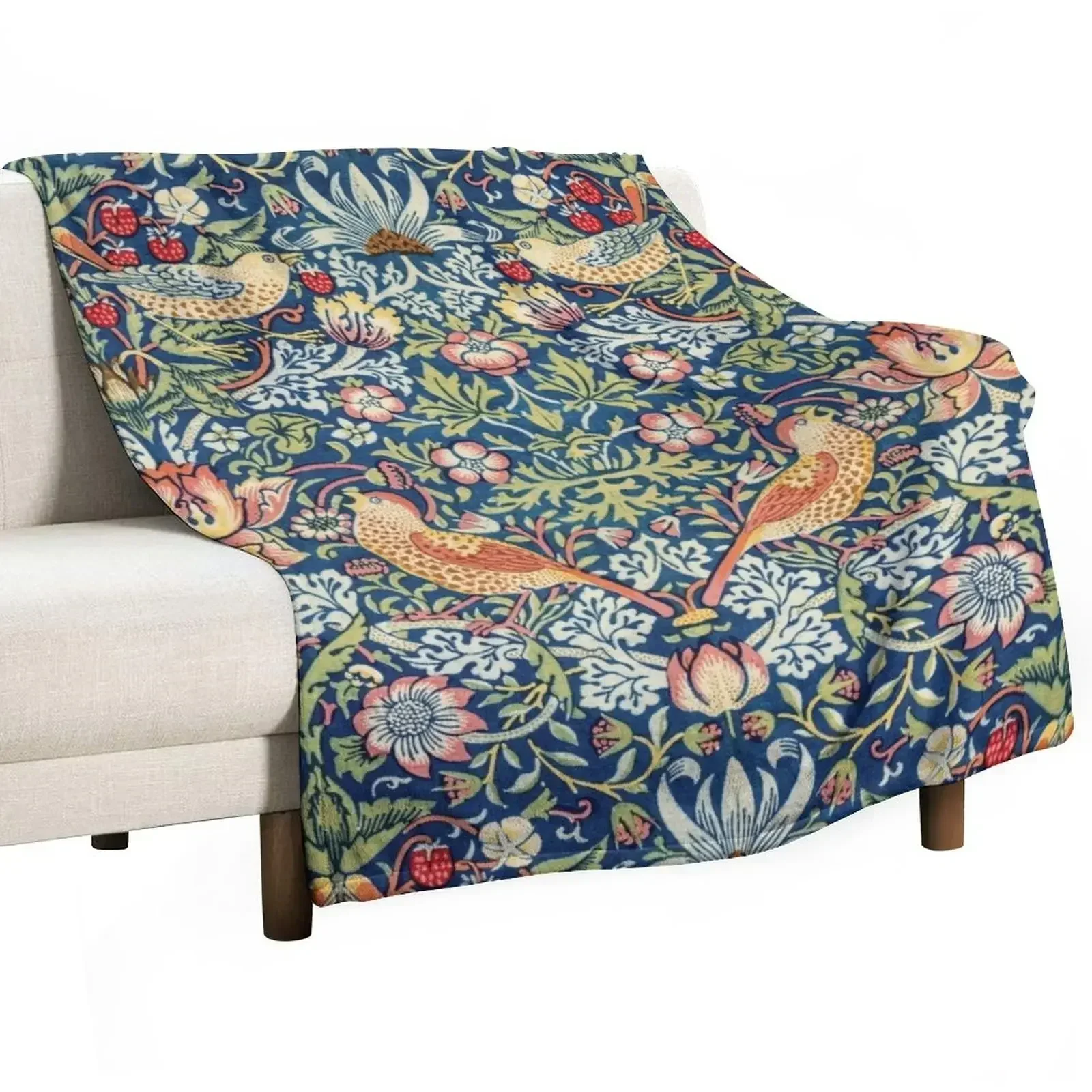 Strawberry Thief - William Morris Throw Blanket Decorative Throw Soft Shaggy Thins Blankets