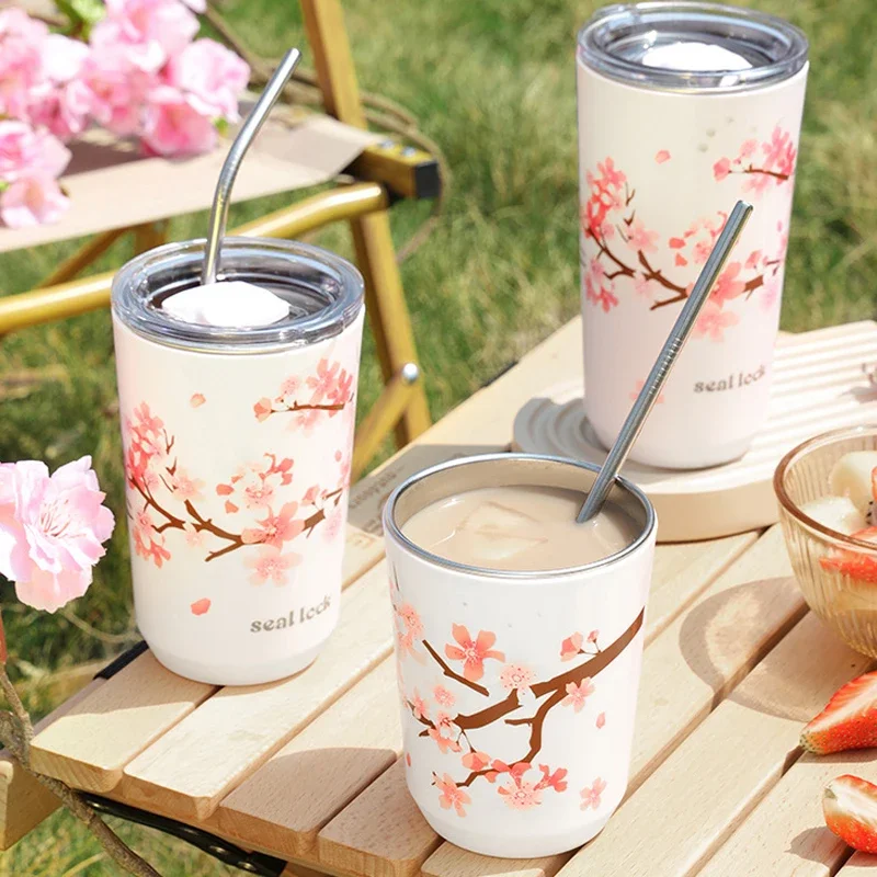 

Thermal Mug Stainless Steel Protable Sakura Vacuum Flask Insulated Water Cup with Lid Travel Water Iced Bottle Kitchen Tools