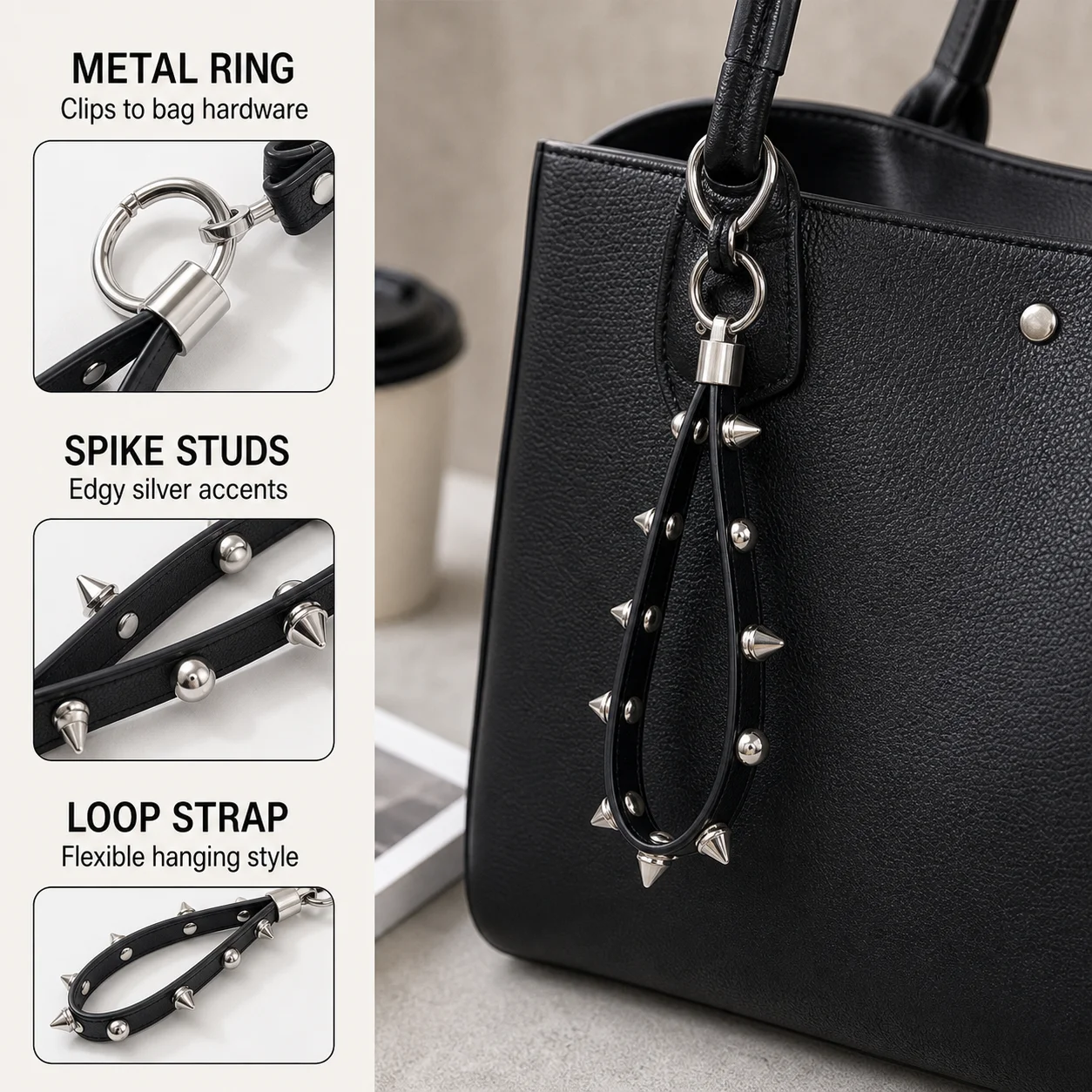 Bag Decoration Strap Versatile Keychain Charm Rivet Wrist Strap Comfortable Mobile Phone Strap For Keychains Casual Outings