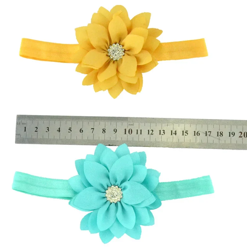 6pcs/lot 9 CM Solid Color Sharp Angle Chiffon Lotus Elastic Headband Fashion Flower Baby Girl Hairband Infant Clothing Ornaments