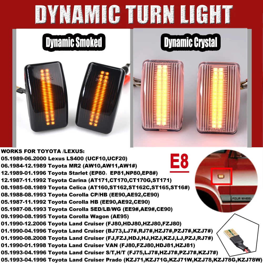 2PCS For Toyota Land Crusier FJ80 HDJ80 HZJ80 FZJ80 Corolla Wangon Lanku Lexus LS400 Led Dynamic Side Marker Turn Signal Light