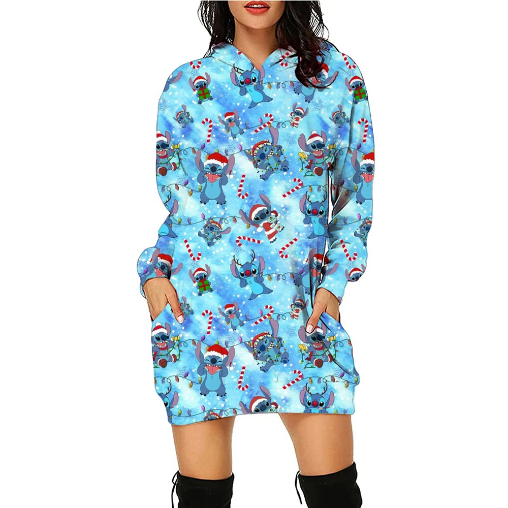 Kawaii Disney Stitch Women\'s Hoodies Dress Youthful Woman Clothes Christmas Winter New 3D Print Ladies Fashion Streetwear Y2k