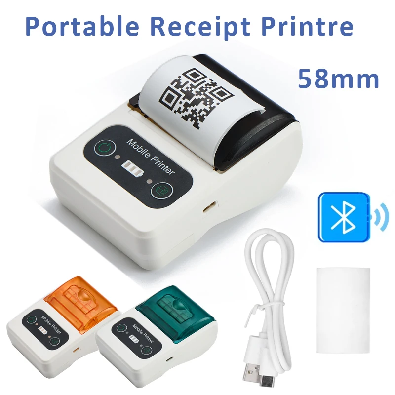 Mini impresora de recibos portátil de 58mm, impresora térmica móvil inalámbrica por USB y Bluetooth, impresora POS sin tinta para pequeñas empresas