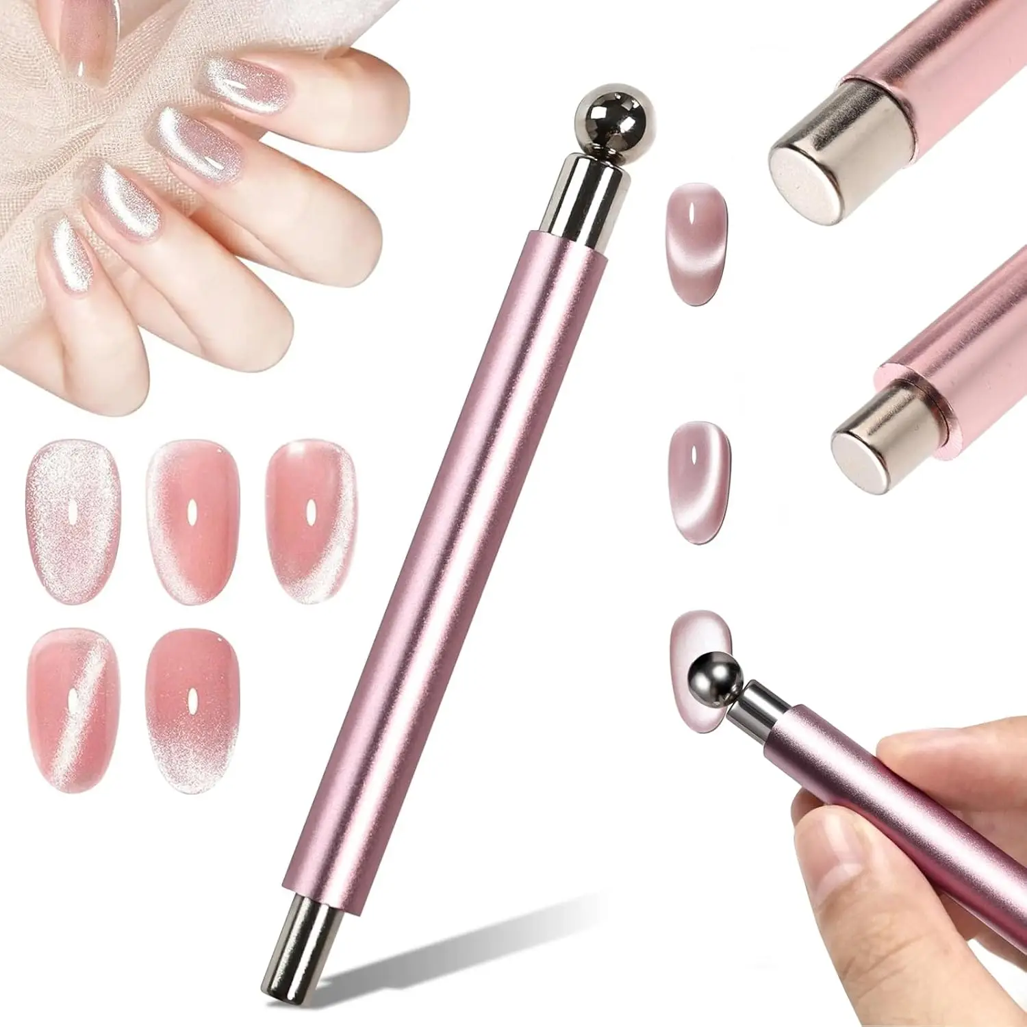 Boule magnétique pour ongles, œil de chat, avec bâton magnétique, ensemble d'outils, stylo magnétique puissant à Double tête, fournitures pour ongles en Gel 3D
