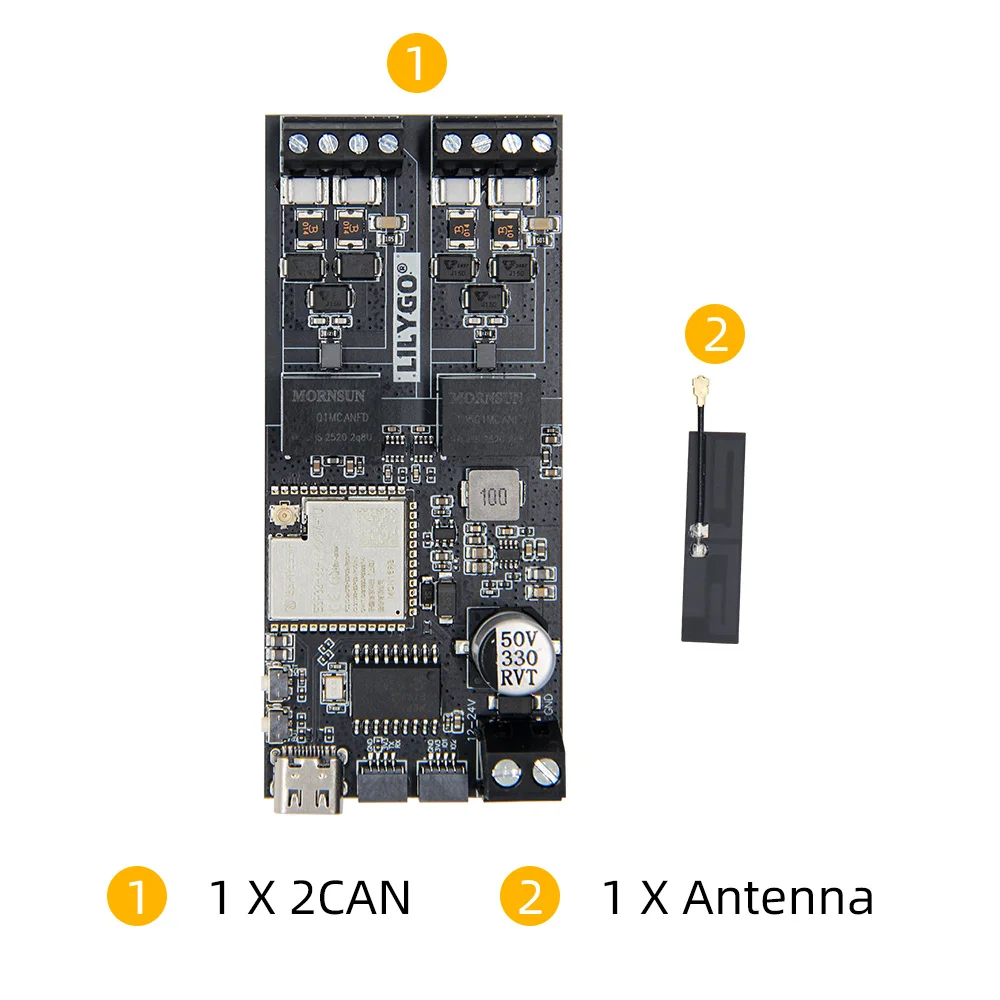 LILYGO ® T-2CAN ESP32-S3 Entwicklungsboard Stand-Alone CAN FD Controller mit SPI-Schnittstelle 16MB FLASH / 8M PSRAM Drahtloses Modul