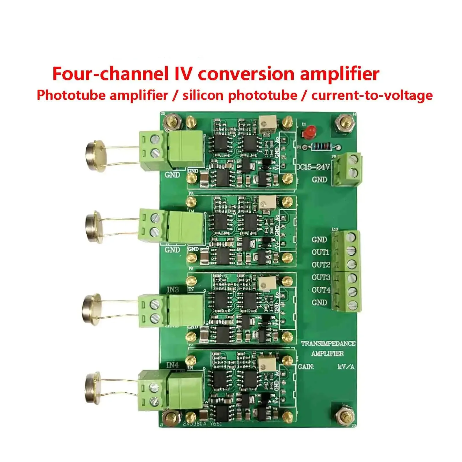 Multi-channel IV conversion amplifier module, silicon PIN photodiode detector, four-quadrant photoelectric sensor