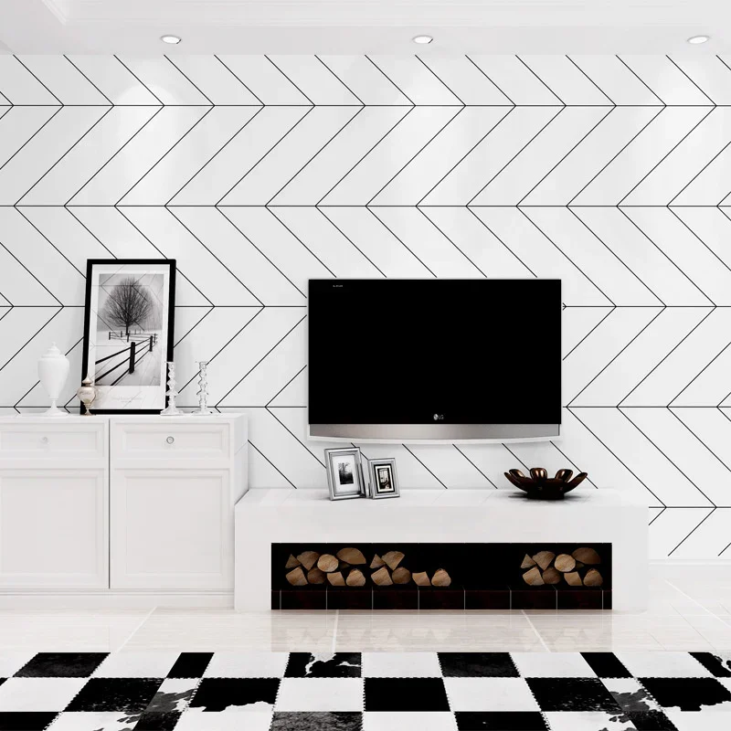 Nordic style wallpaper modern simple geometric pattern vertical stripe clothing store bedroom living room TV background