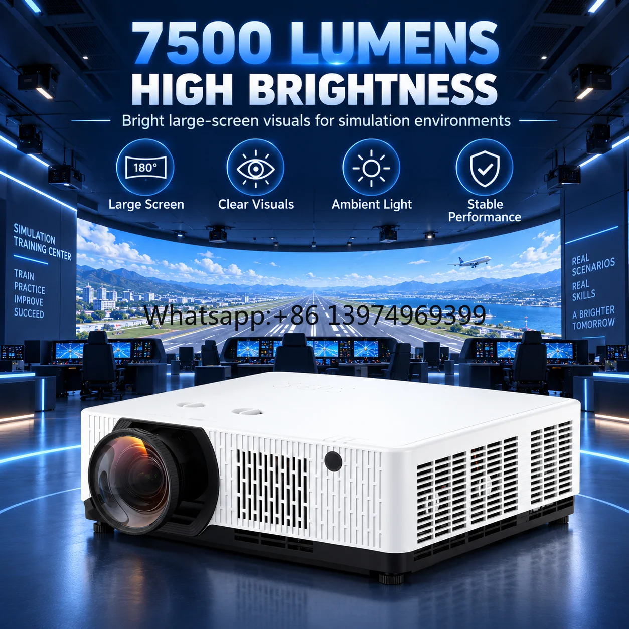 7500 Lumen WUXGA Laser Projector 3LCD Short Throw Projector for Multi Screen Simulation Training System