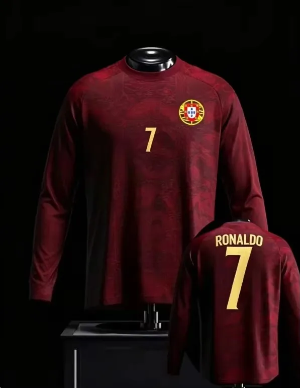 2026 New Model Portuguese Round-neck Long-sleeved Football Shirt Breathable Quick-drying 3D Printing Men's Sports T-shirt Y2k