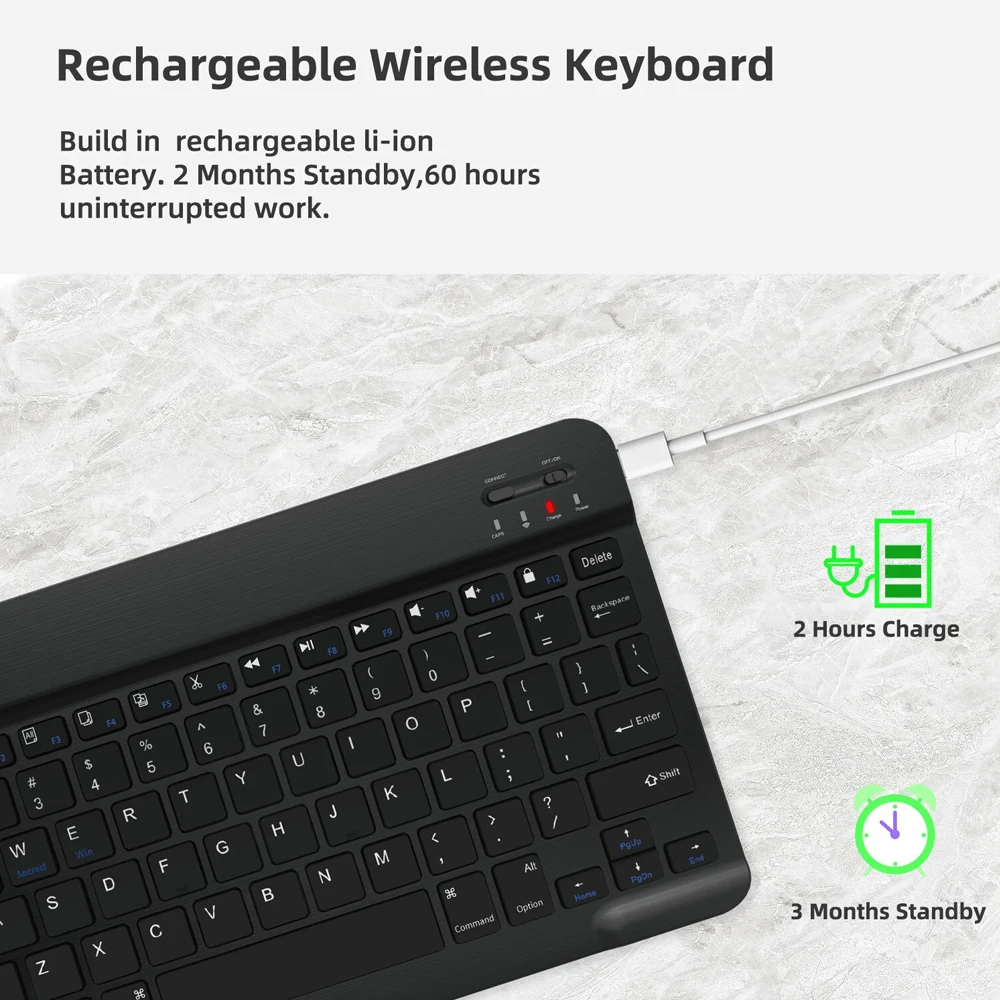 Teclado Bluetooth Compatível, Teclado Mini Sem Fio Portátil para iPad, iPhone, Tablet, Smartphone, iOS, Android, Win