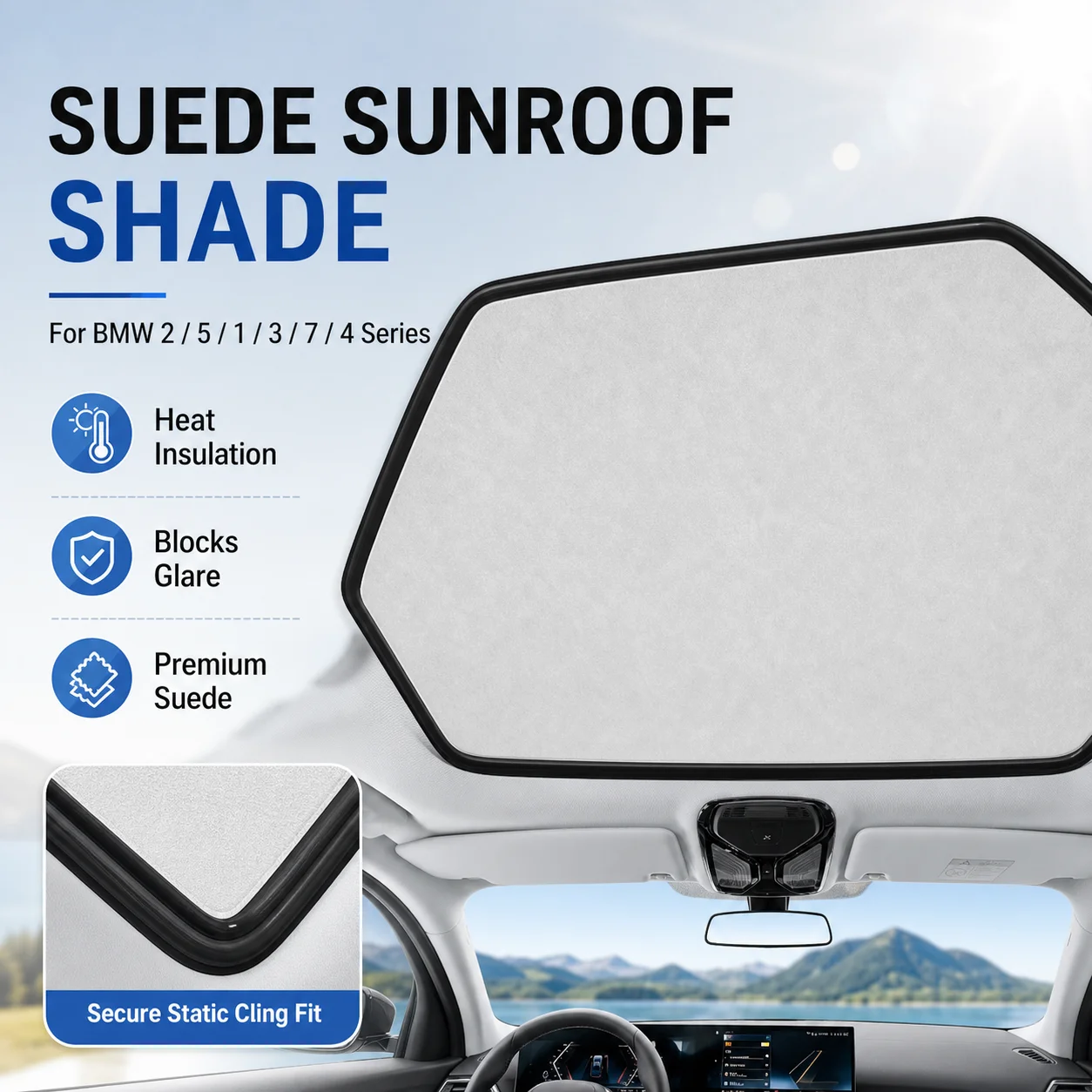 Suede Static Cling Sunroof Shade Heat Insulation For BMW 2/5/1/3/7/4 Series Car Interior Accessory