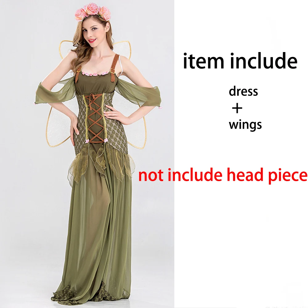 Halloween Adult Women Angel Elf Flower Fairy Costume Hen Party Fairy Tale Green Forest Cosplay Fantasia Fancy Dress