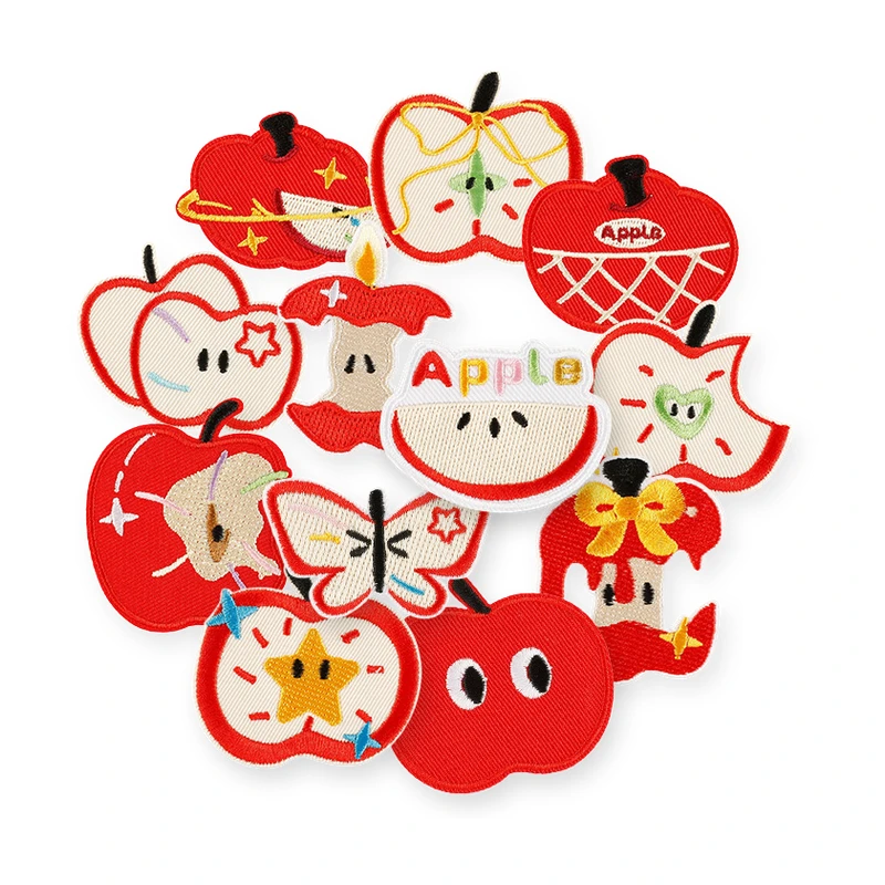 12 Stück niedliche Apfel-Aufnäher für Kleidung, Tiere, zum Aufbügeln, Anime-gestickte Aufnäher, zum Aufnähen, für Kinder, Aufkleber, Jacke, Stoff, Thermocollant – Detail 6