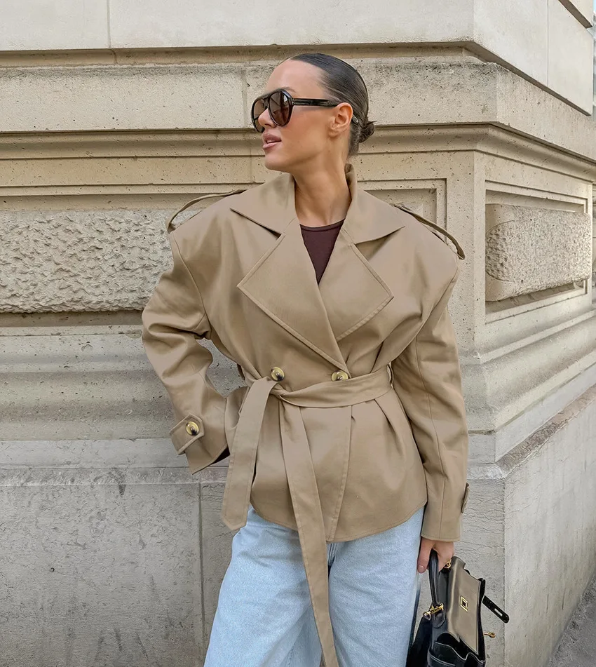 Women's Loose Lace-Up Long-Sleeved Trench Coat Autumn Casual Stylish Design Commute-Friendly Fashion Outerwear