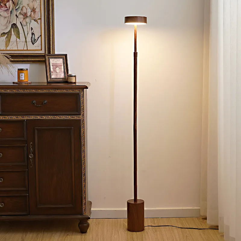 Wrought iron solid wood color Japanese log color floor lamp living room bedroom Nordic extremely simple modern vertical