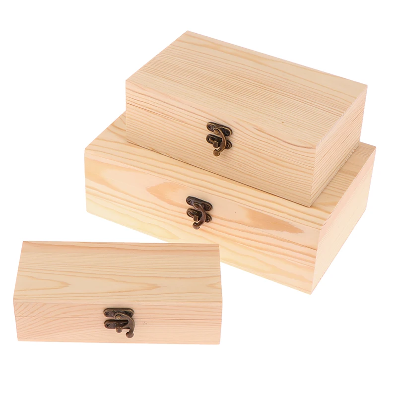 Rectangular Wooden Storage Box Organizer with Lock