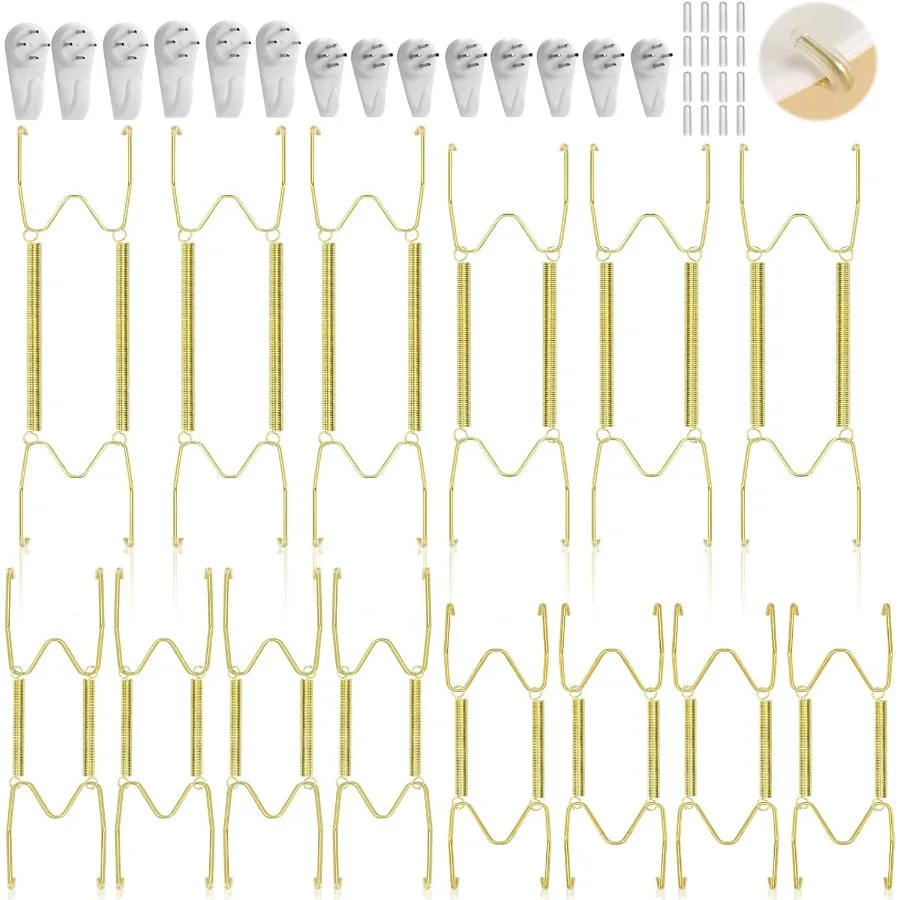 

14 Pieces Plate Hangers for Wall 6 8 10 12 Inch Invisible Plates Hanger Stainless Steel Plate Holders with 14 Pieces Wall Hooks