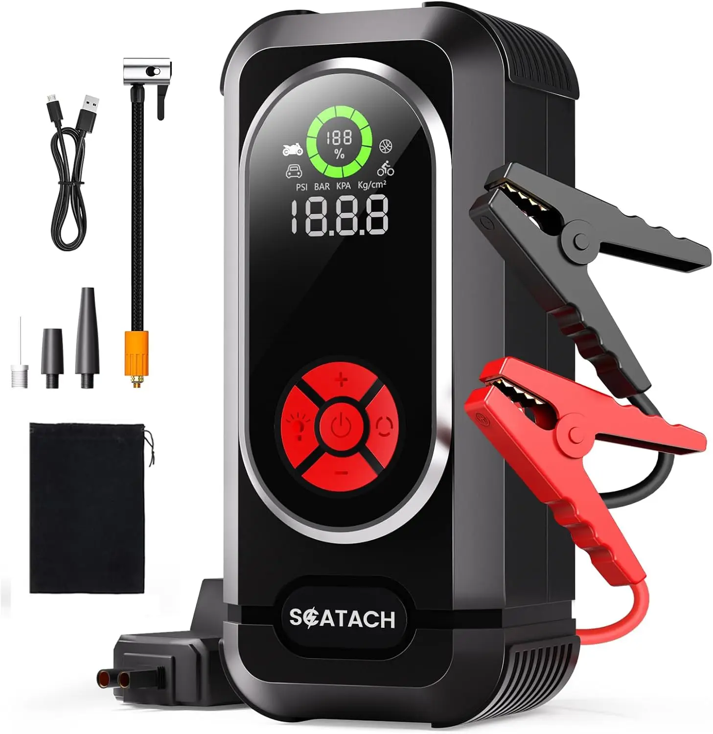 

8000A Jump Starter with Air Compressor, 10-in-1, 150 PSI, 12V for Gas/Diesel, LED Light