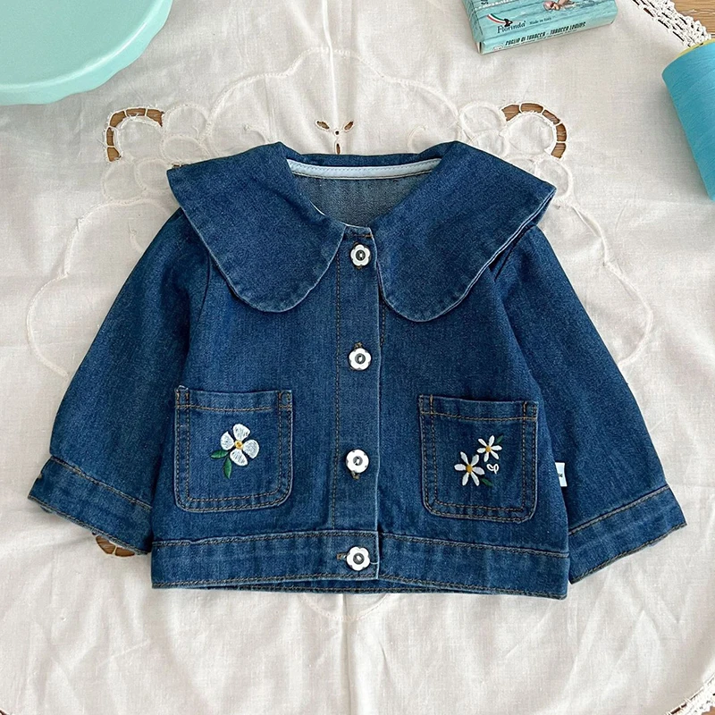 Infant Kids Baby Girls Lapel Denim Set Sweet Baby One Piece Rompers 2Pcs Clothing Sets Baby Girls Children\'s Clothes Suit