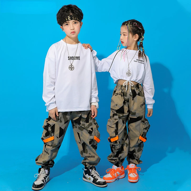 

Boy Street Dance Sweatshirt Camouflage Jogger Girl Hip Hop Crop Top Cargo Pants Kids Costume Clothes Set Child Streetwear Outfit