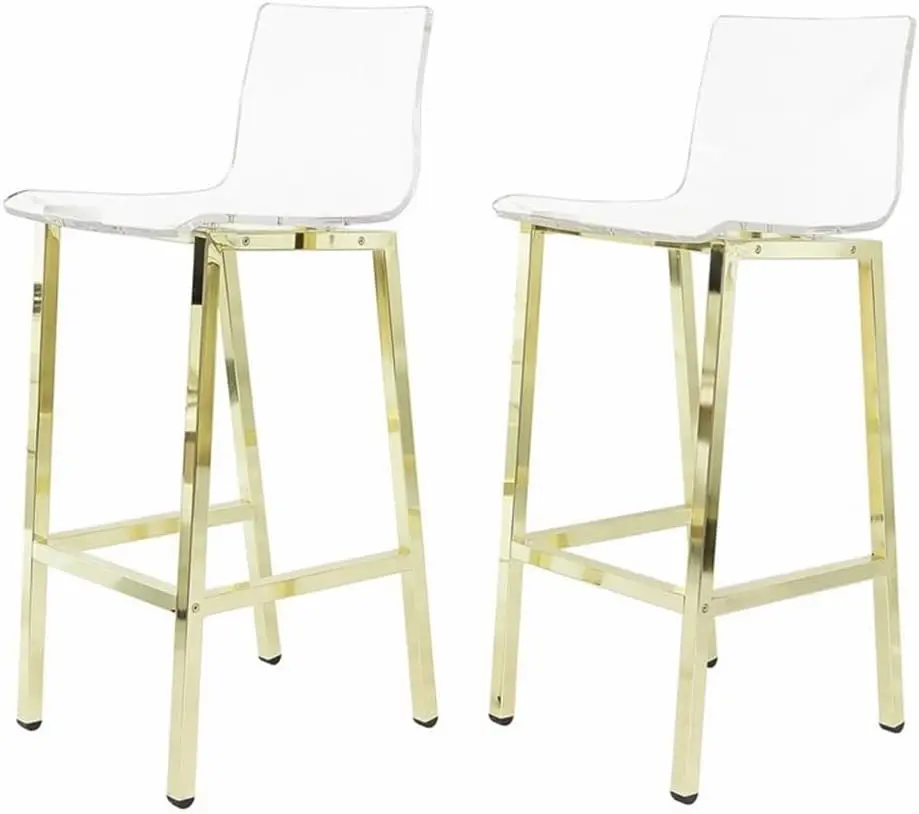 

Pemberly Row Bar Stool Chair Set Of 2 In Gold | Seat Height 39.75"" | With Square Seat, Footrest, Backrest | Indoor For Dining