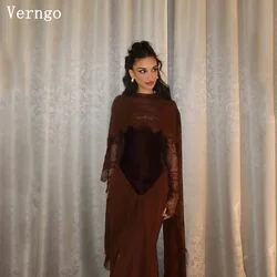 Verngo Brown Velvet Evening Dress High Neck Mermaid Elegant Prom Gowns Slim Arabic Formal Occasion Dresses Customized