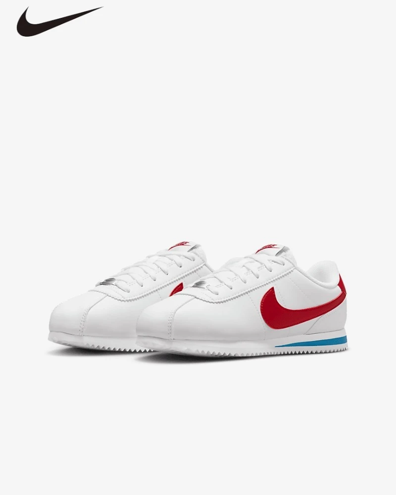 Zapatillas Nike Cortez GS, zapatillas informales de cuero liso con amortiguación Retro Forrest Gump para jóvenes DM0950-115