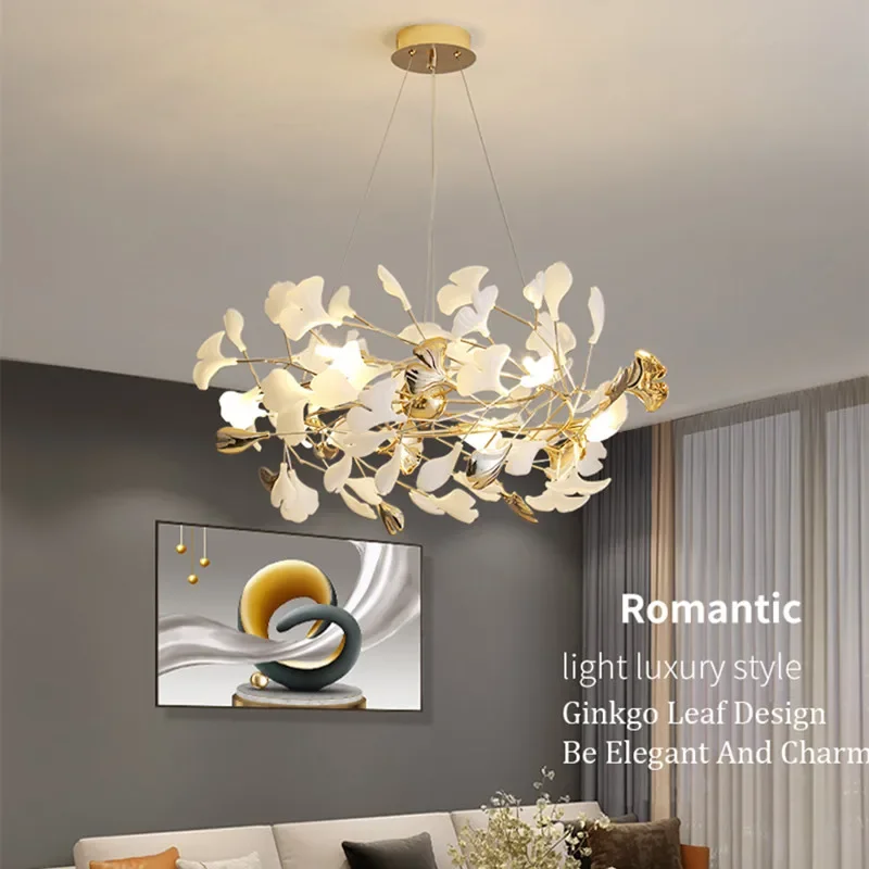 Nordic romantyczna liść Ginkgo lampa wisząca do jadalni żyrandol w stylu Vintage salon dekoracja wisząca oprawa oświetleniowa kuchni