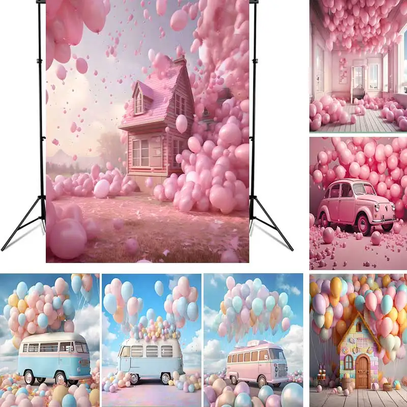 Romatic Balloons Party Backdrops For Cake Smash Photography Photographic Pink Backgrounds For Photos Studio Shoots