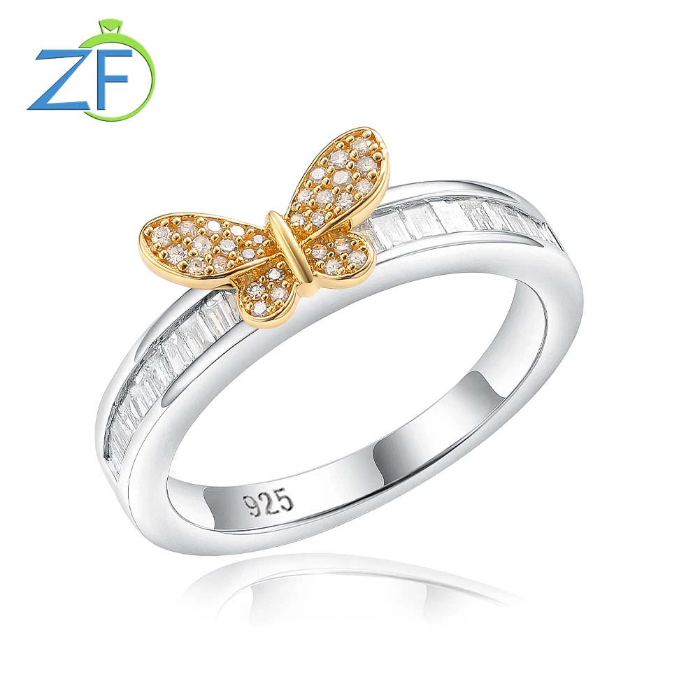 

GZ ZONGFA Genuine 925 Sterling Silve Ring for Women 100% Natural Diamond 0.5ct Yellow Butterfly Engagement Party Fine Jewelry