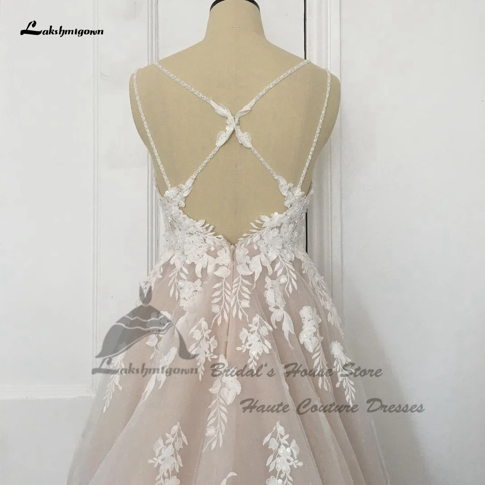 Lakshmigown – robe de mariée Vintage, rose, princesse civile, ligne A, dentelle perlée, bretelles Spaghetti, 2022