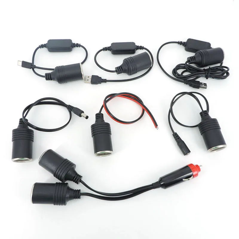 Encendedor de coche dual de 12v CC, macho y hembra a DC 5,5x2,1, USB tipo c macho y hembra, Conector de 5v, adaptador de cargador e