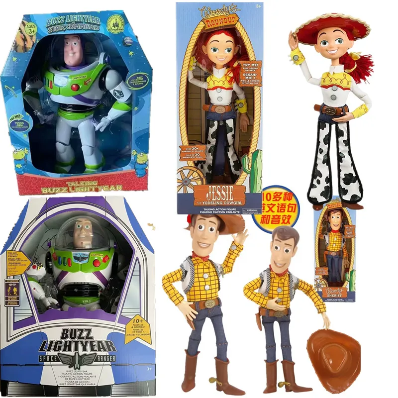 

Story 3 4 Talking Woody Jessie Buzz Action Figures Real Cloth Body Doll Model Toys Voice Doll Collection Desk Ornament